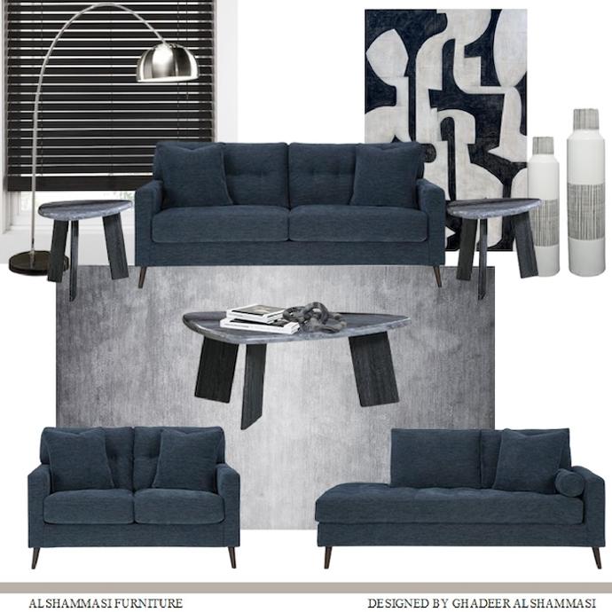 blue living room mood board